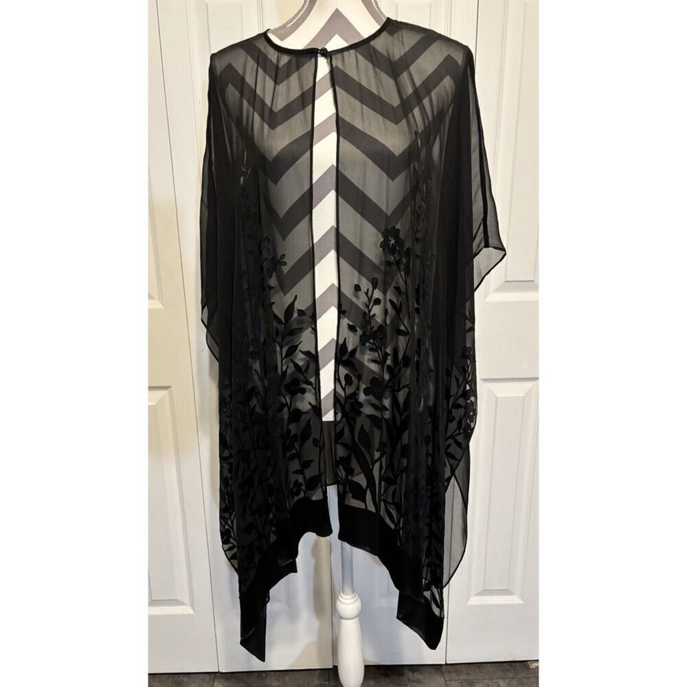 Robbie Bee Silk Sheer Kimono Felt Burnout 18W Romantic Elegant Floral Sexy